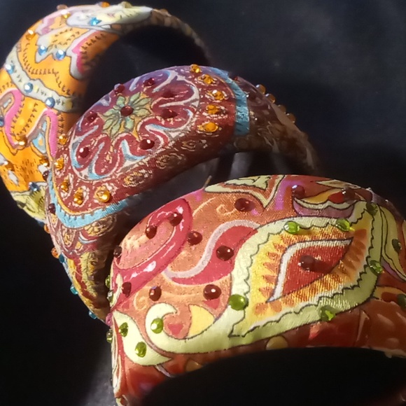 Silk covered with rhinestone bracelets colorful boho 2.5 across 1.5 in. wide. - Picture 6 of 7